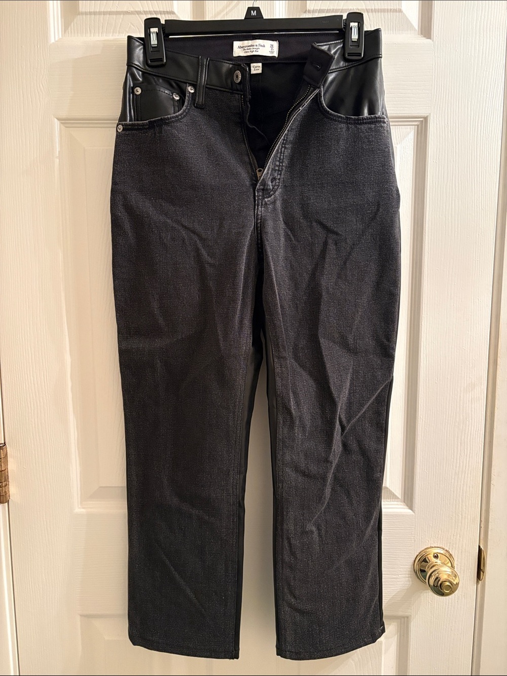 Black Women’s Jeans 1/2 Denim and Faux Leather
